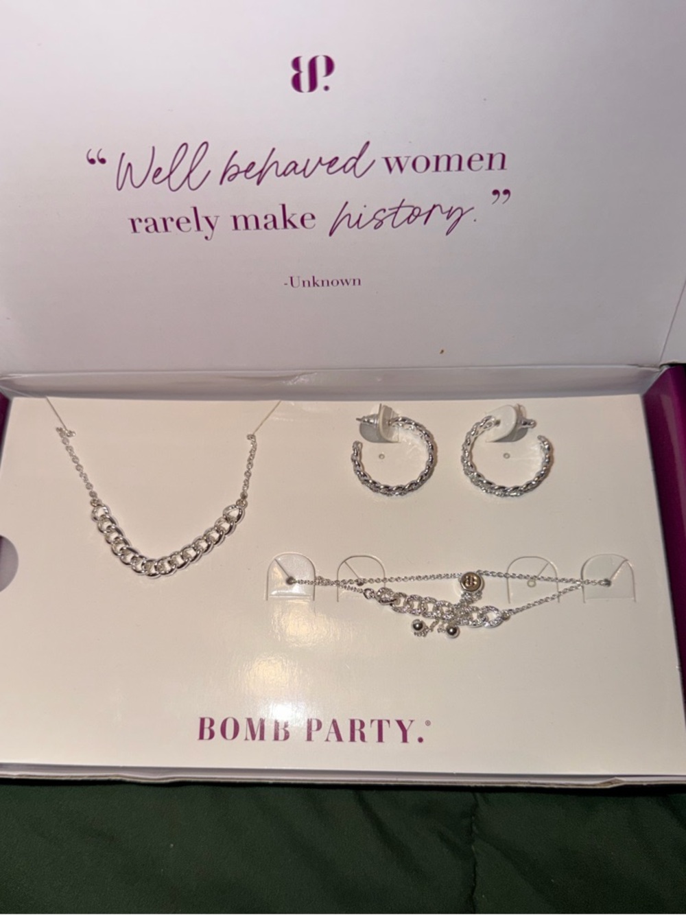 Bomb Party Glambox Necklace, Bracelet & Hoop Earring Set